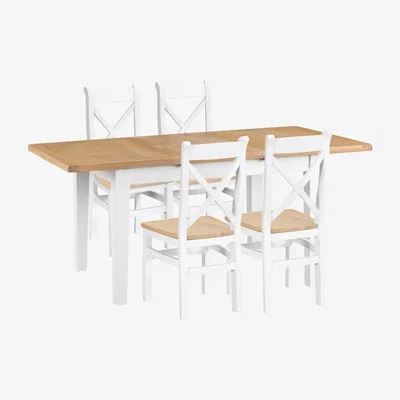 Oak&More Eden Oak and White 120cm Butterfly Extending Table with Cross Back Dining Chairs - Oak and White, 4 Chairs