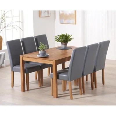 Oak&More Oxford 150cm Solid Oak Dining Table with Grey Albany Chairs