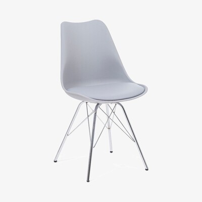 Oak&More Celine Light Grey Faux Leather Chrome Leg Dining Chairs