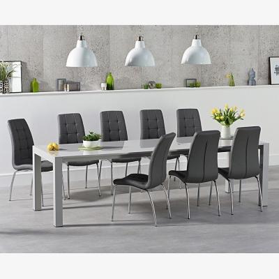 Oak&More Ex-display Joseph Extending Light Grey High Gloss Dining Table with 4 GREY Calgary Chairs