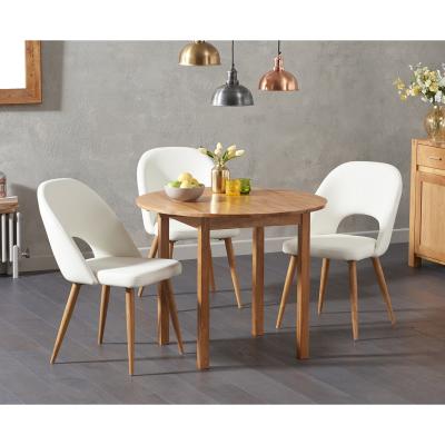 Oak&More Oxford 90cm Solid Oak Drop Leaf Extending Dining Table with Halifax Faux Leather Chairs - Grey, 2 Chairs