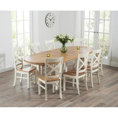 Oak&More Chelsea Oak & Cream Extending Dining Table with Cavendish Chairs - Cream, 4 Chairs