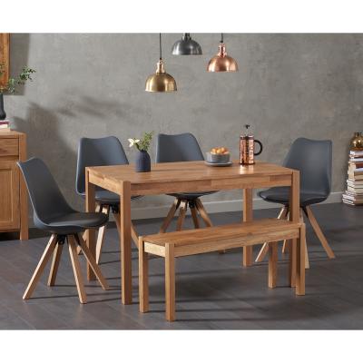 Oak&More Oxford 120cm Solid Oak Dining Table with Oscar Square Leg Faux Leather Chairs and Oxford Bench - Mink, 2 Chairs