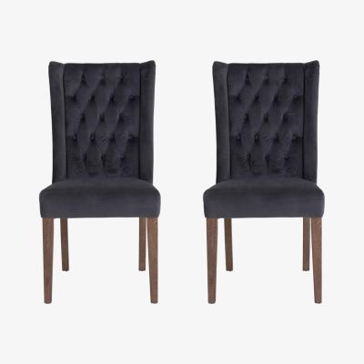 Olivia's Libra Pair of Richmond Grey Velvet Buttonback Dining Chair