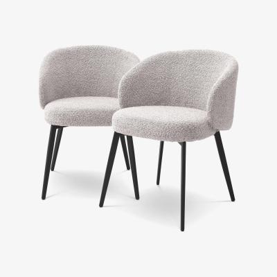 Olivia's Eichholtz Set of 2 Lloyd Dining Chairs With Arm in Bouclé Grey