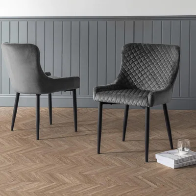Olivia's Olivia's Set of 2 Velvet Dining Chairs in Grey