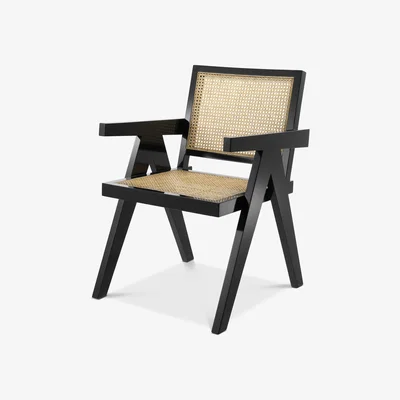 Olivia's Eichholtz Adagio Dining Chair in Black Finish & Natural Cane