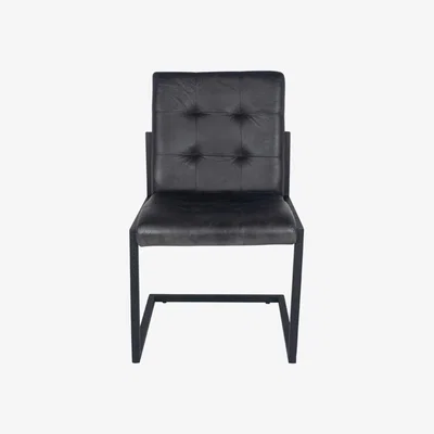 Olivia's Olivia's Asia Iron Buttoned Chair in Steel Grey Leather