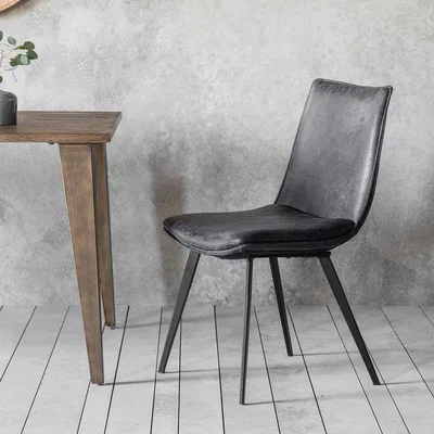 Olivia's Gallery Direct Set of 2 Hinks Faux Leather Grey Dining Chairs