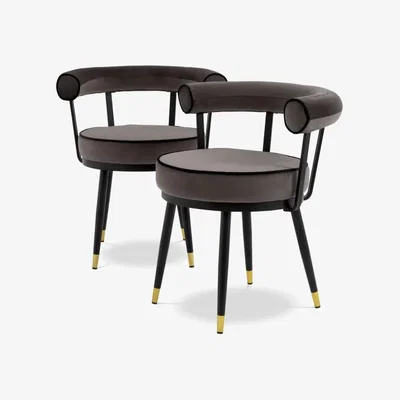 Olivia's Eichholtz Vico Set of 2 Dining Chairs in Savona Grey Velvet