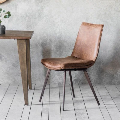 Olivia's Gallery Interiors Set of 2 Hinks Leather Brown Dining Chairs | Outlet