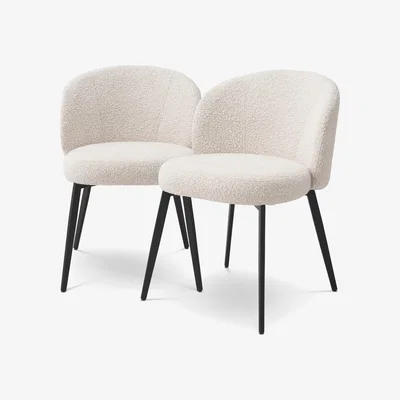 Olivia's Eichholtz Set of 2 Lloyd Dining Chairs in Bouclé Cream