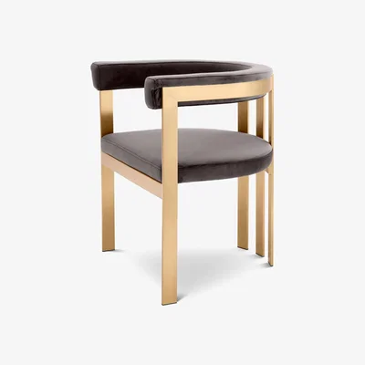 Olivia's Eichholtz Clubhouse Dining Chair in Brass Finish Savona Grey