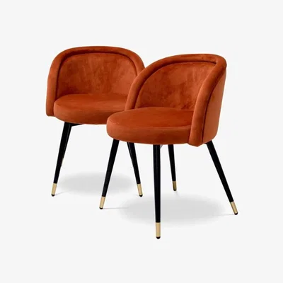 Olivia's Eichholtz Set of 2 Chloé Dining Chair in Savona Orange Velvet