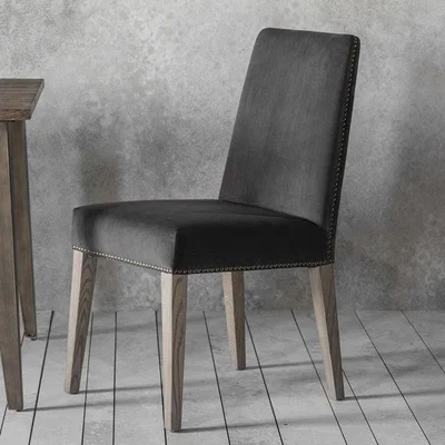 Olivia's Gallery Interiors Set of 2 Rex Dining Chairs in Mouse Velvet | Outlet