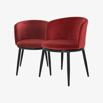 Olivia's Eichholtz Set of 2 Filmore Dining Chairs Cameron Red Wine