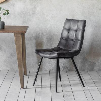 Olivia's Gallery Direct Set of 2 Darwin Grey Leather Dining Chairs (2pk)