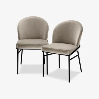 Olivia's Eichholtz Willis Set of 2 Dining Chairs in Savona Greige Velvet