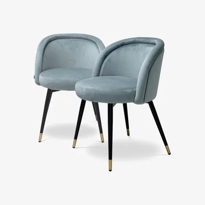 Olivia's Eichholtz Set of 2 Chloé Dining Chair in Savona Blue Velvet