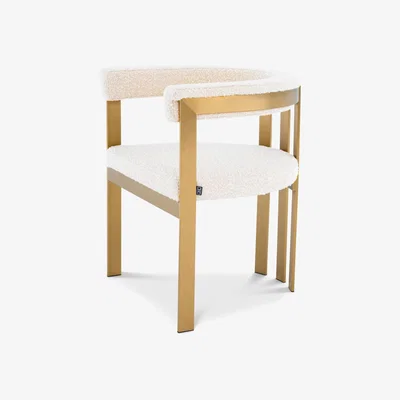 Olivia's Eichholtz Clubhouse Dining Chair in Brushed Brass Finish Bouclé Cream