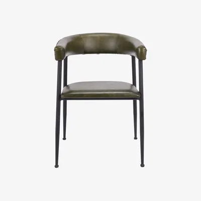 Olivia's Olivia's Fennel Leather and Iron Curved Dining Chair in Sage Green