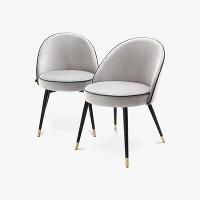 Olivia's Eichholtz Set of 2 Cooper Dining Chairs in Roche Light Grey Velvet