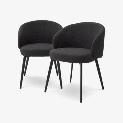 Olivia's Eichholtz Set of 2 Lloyd Dining Chair with Arms in Bouclé Black