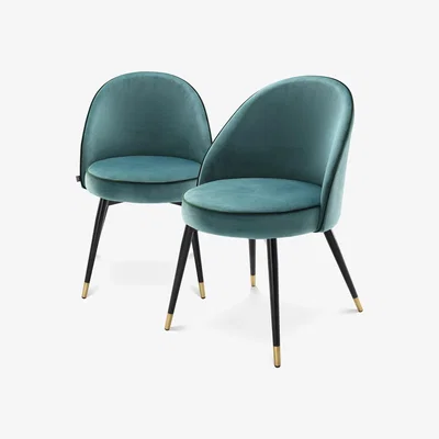 Olivia's Eichholtz Set of 2 Cooper Dining Chair in Roche Turquoise Velvet