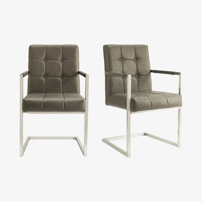 Out & Out Original Lana - Leather Look Chair - Grey - Set of 2