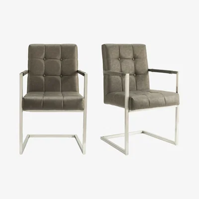 Out & Out Original Lana - Leather Look Chair - Grey - Set of 2
