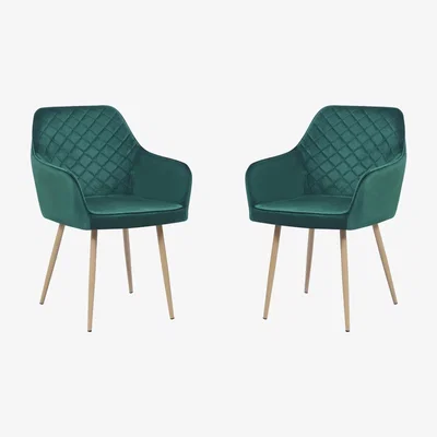 Out & Out Original Erika - Green Velvet Chair - Wood Effect Legs - Set of 2