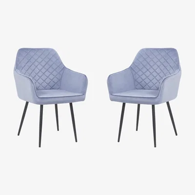 Out & Out Original Erika - Grey Velvet Chair - Black Legs - Set of 2