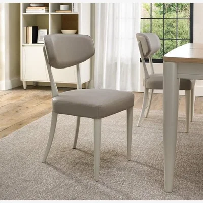 Downtown Delta Soft Grey Upholstered Back Dining Chair - Grey Bonded Leather Pair