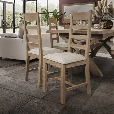 Downtown Hexham Slatted Dining Chair Natural Check