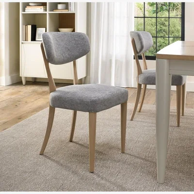 Downtown Delta Scandi Oak Upholstered Back Dining Chair - Grey Lotus Fabric Pair In Oak/Grey