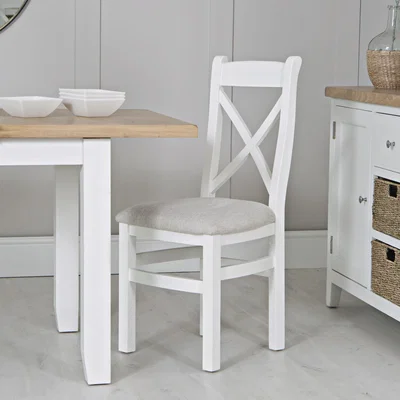 Downtown Easton Cross Back Dining Chair With Fabric Seat - White