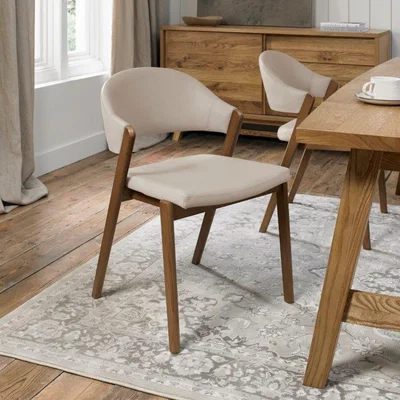 Downtown Brandon Rustic Oak Upholstered Armless Chair Pair - Ivory Bonded Leather In Ivory/Oak