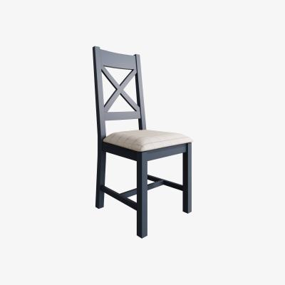 Downtown Downtown Hexham Painted Blue Cross Back Dining Chair Natural Check, Wool