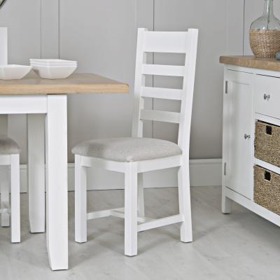 Downtown Easton Ladder Back Dining Chair With Fabric Seat - White