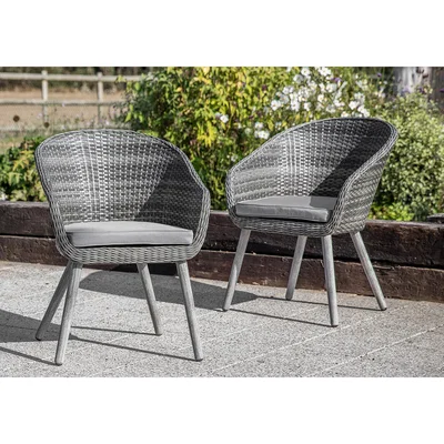 Perch and Parrow Gibson Poly Rattan Chairs in Washed Grey, Set of Two