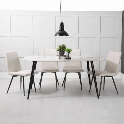 Pagazzi 1.6m Sintered Stone Dinnig Table with 4 Taupe Velvet Chairs