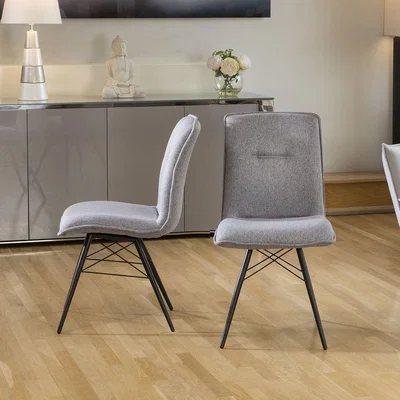 Quatropi Set of 2 Dining Chairs Light Grey Fabric Black Powder Coated Legs 9137