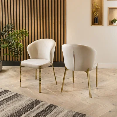 Quatropi Set of 2 Contemporary Velvet Dining Chairs Cream Fabric Gold Legs