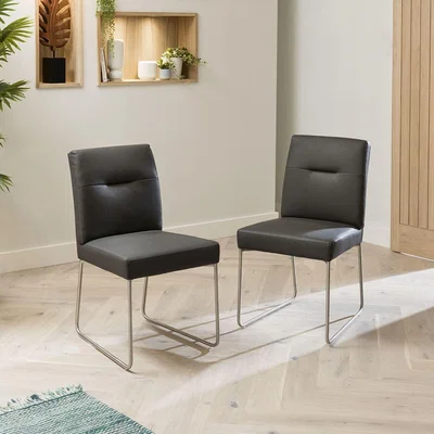 Quatropi Set of 2 Premium Faux PU Leather Modern Kitchen Dining Chairs Grey
