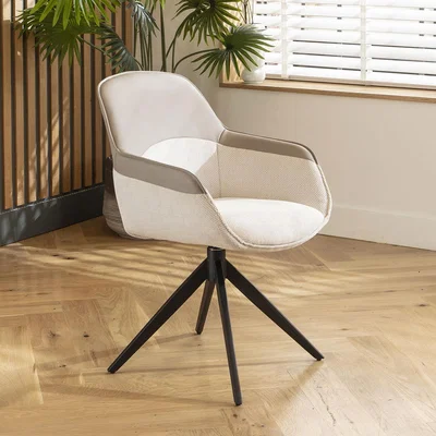 Quatropi Echo Swivel Carver Dining Chair Grey Leather & White Fabric