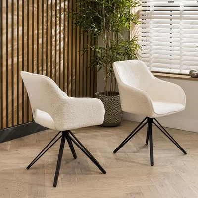 Quatropi 2 Lincoln Carver Boucle Swivel Dining Chairs White