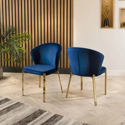 Quatropi Quatropi Dining Chair Set of 2 Navy Blue Velvet Wingback on Gold Legs