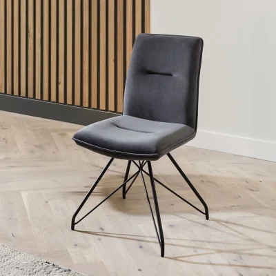 Quatropi Modern Industrial Grey Velvet Fabric Kitchen Dining Room Chair Metal Legs