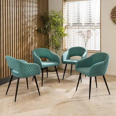 Quatropi 4 Lucy Velvet Carver Dining Chairs Teal
