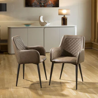 Quatropi Set of 2 Luxury Vintage Brown Faux Leather Carver Dining Chairs 1619